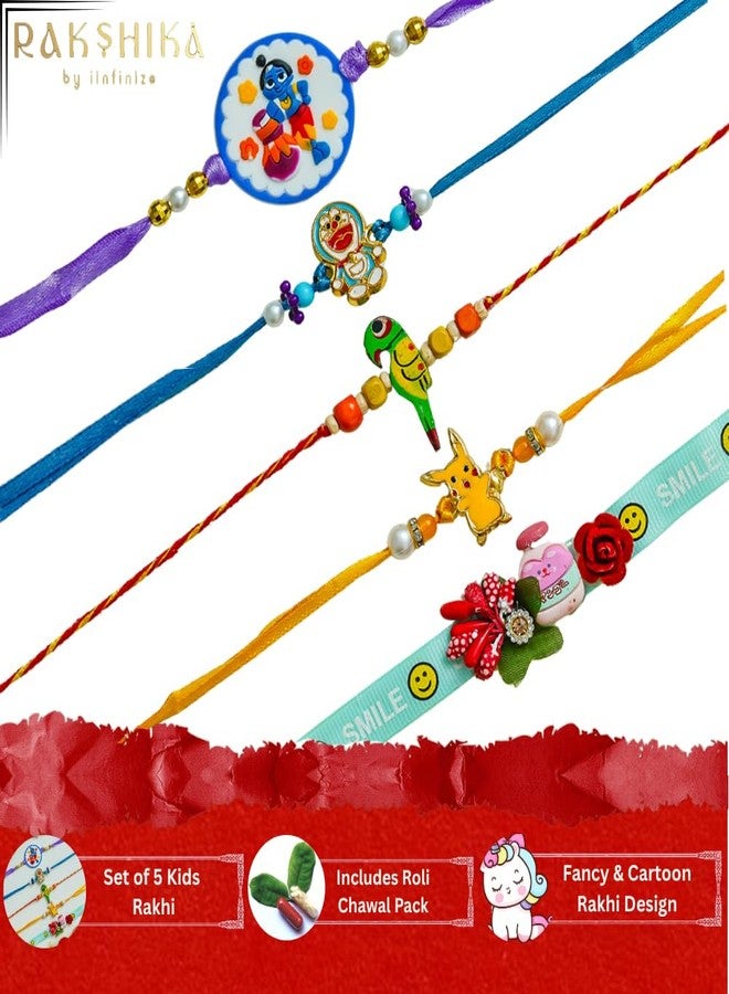 iinfinize Rakhi for Kids Best Rakshabndhan Combo Set For Childrn Boy Girl Set Of 5 Multicolor Dora Rakhi Combo With Roli Chawal - Image 3
